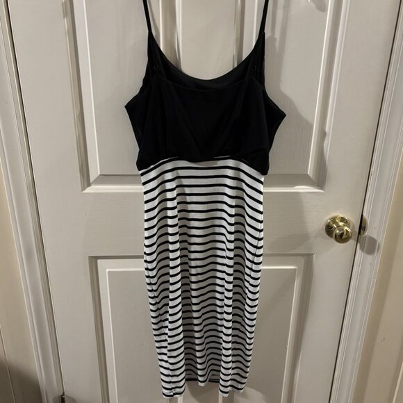 Venus Women's Black/White Striped Sleeveless Dress with Layered Top ~ Medium - Picture 4 of 4